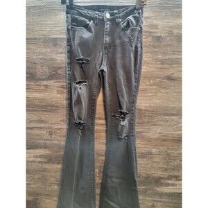 Almost Famous Jeans Womens Sz. 0 Black High Rise  Flare Distressed ￼